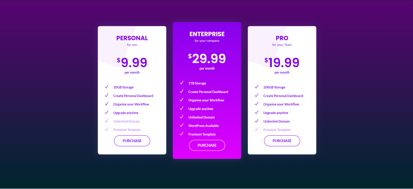 Divi Pricing Table fullwidth 1